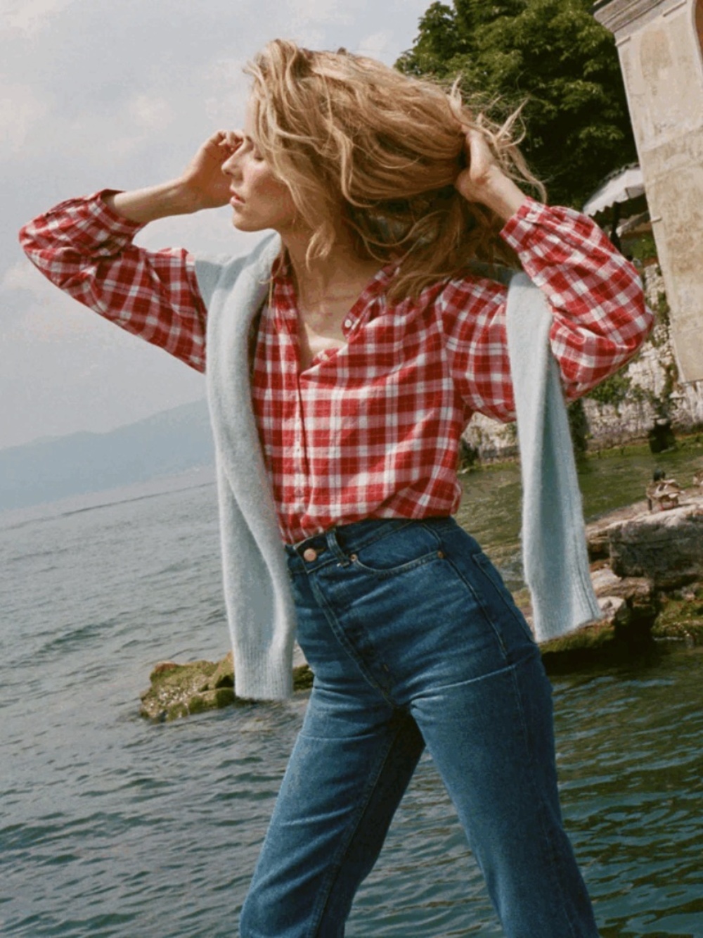 Doen Holde Top Plaid Long Sleeve Blouse